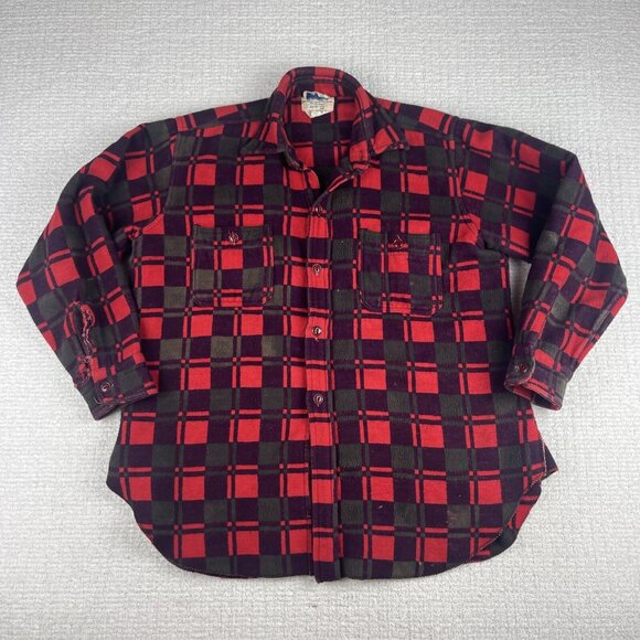Vintage Champion Flannel Shirt Mens Size 15 1/2 Red 1970 Distressed Plaid (Read - Picture 1 of 16